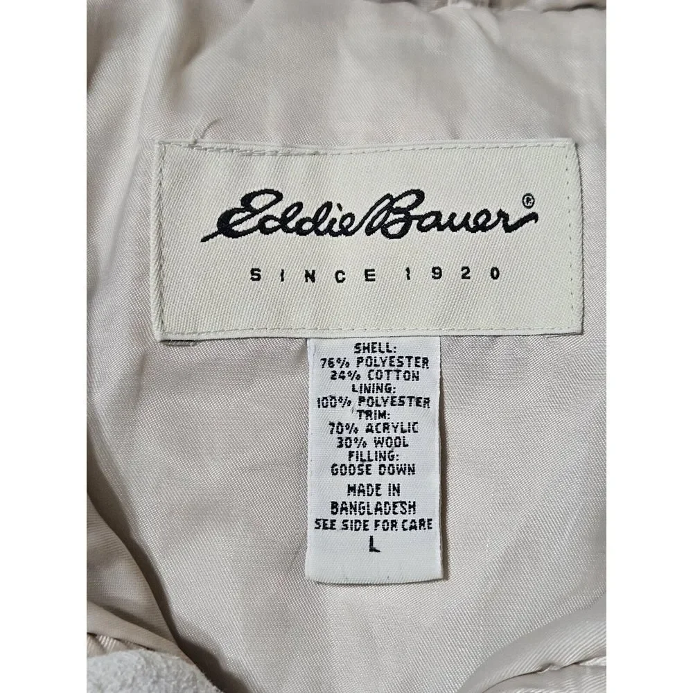 Eddie Bauer Goose Down Insulated‎ Puffer Bomber Coat Beige Women's L